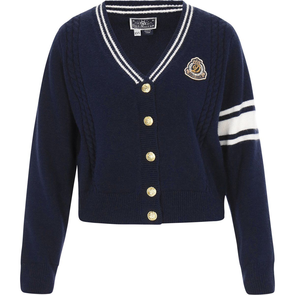 Dreimaster Strickjacke Frauen marineblau cremeweiß