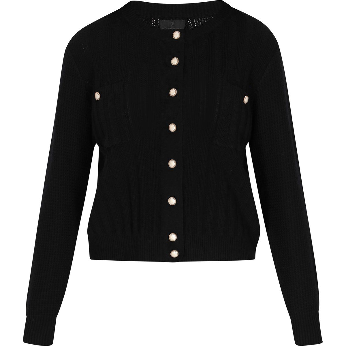 Schwarze Strickjacke mit Knopfleiste und Strukturstrick