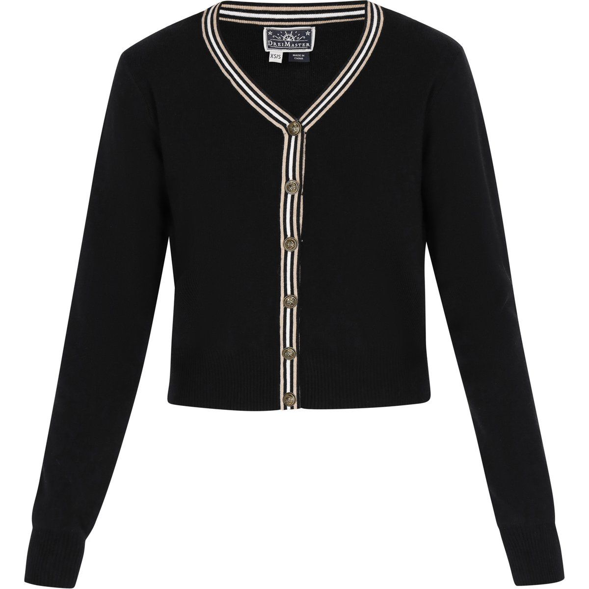 Kurze Strickjacke mit V-Ausschnitt und Zierstreifen