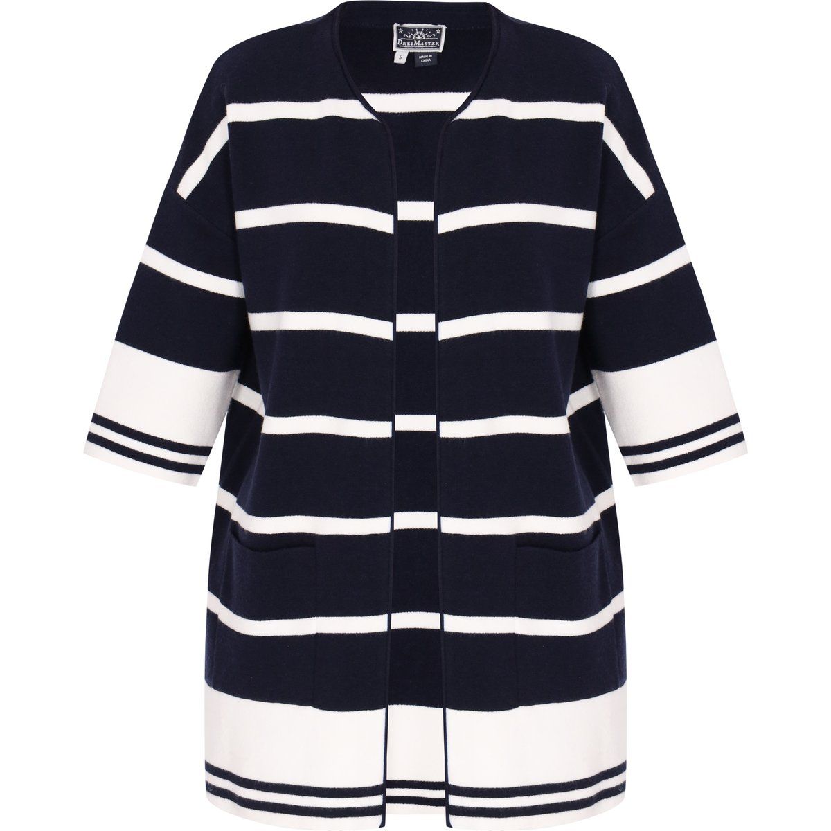 Dreimaster Strickjacke Frauen Marineblau, weiße Streifen
