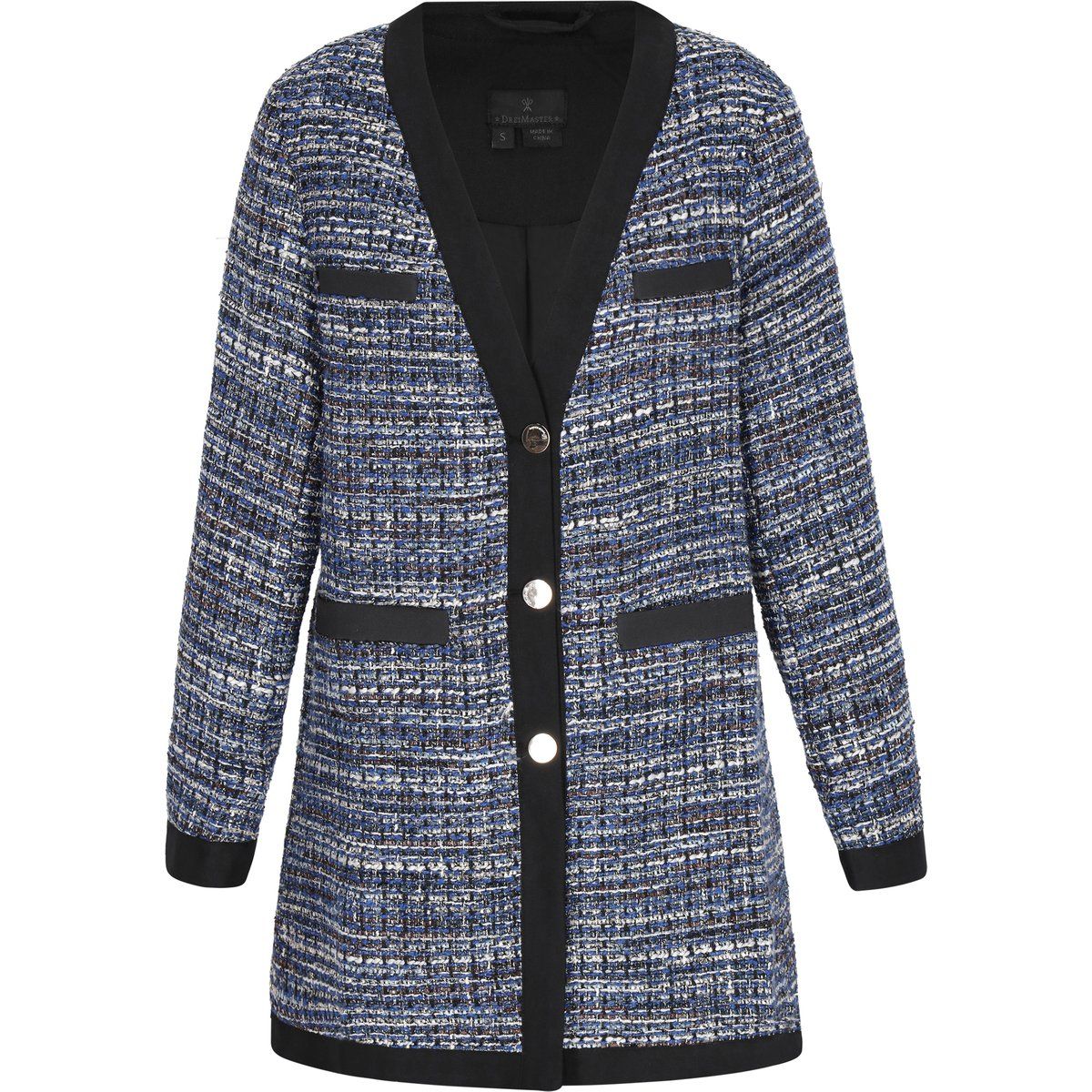 Strukturierter Tweed Blazer mit schwarzem Besatz