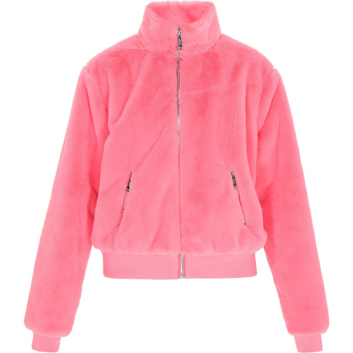 Rosa Bomberjacke aus Kunstfell