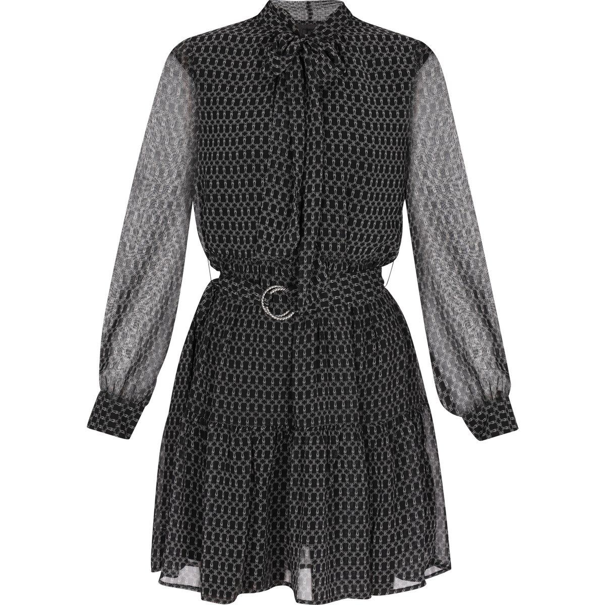 Bedrucktes Minikleid mit Bindekragen