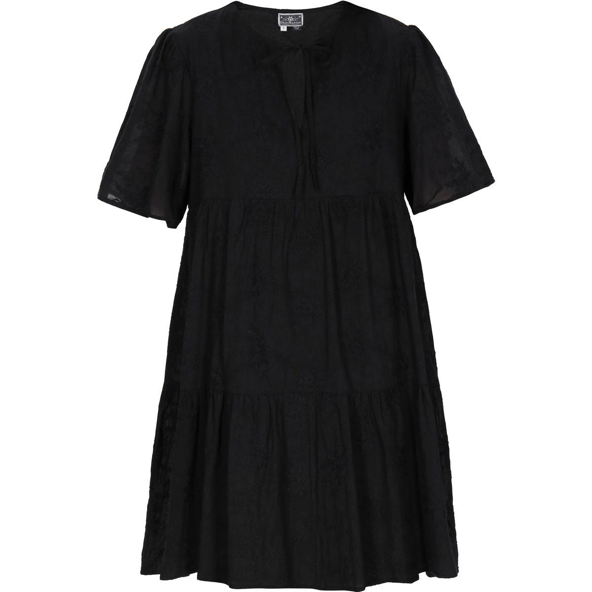 Schwarzes, gestuftes Minikleid mit Stickerei