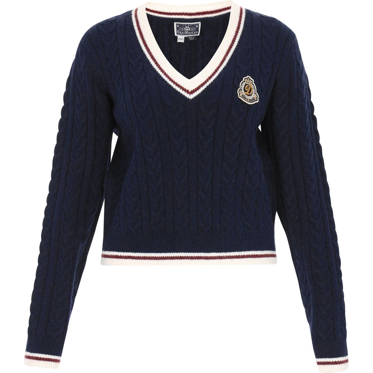 Dreimaster Pullover Frauen Marineblau Offwhite Weinrot