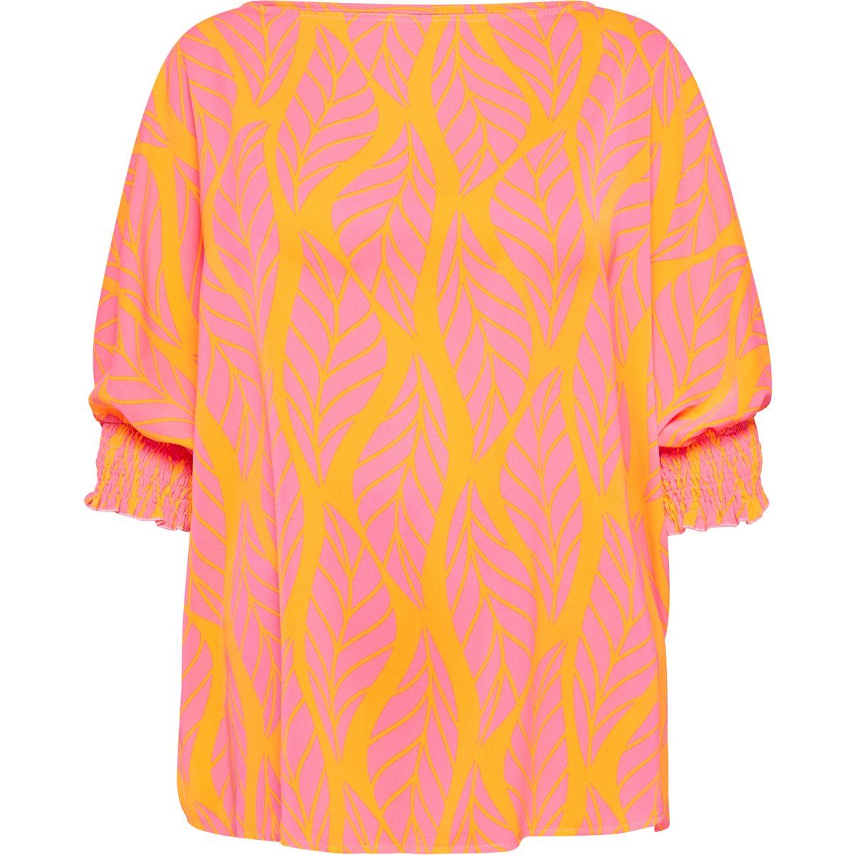 Bluse mit Blattmuster und Dreiviertelärmeln