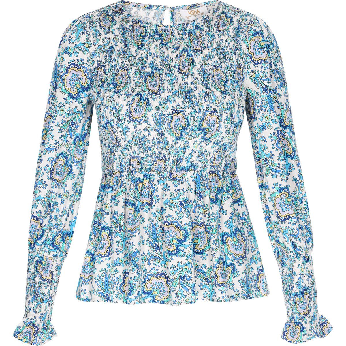 Bluse mit Blumenmuster und Smokdetails