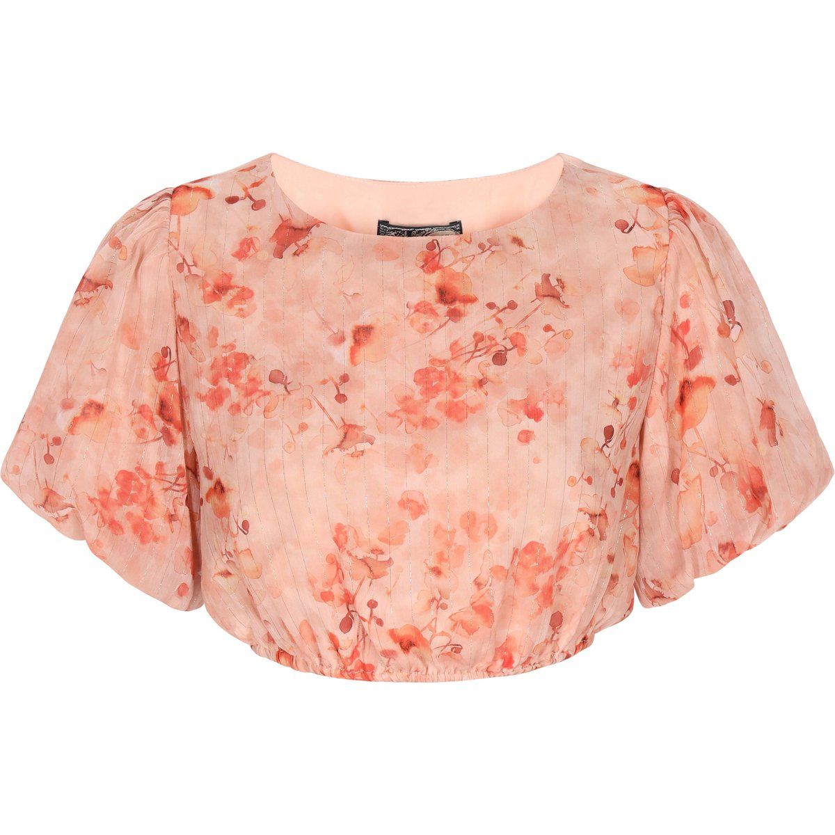 Kurzes Chiffon-Blumenoberteil mit Puffärmeln