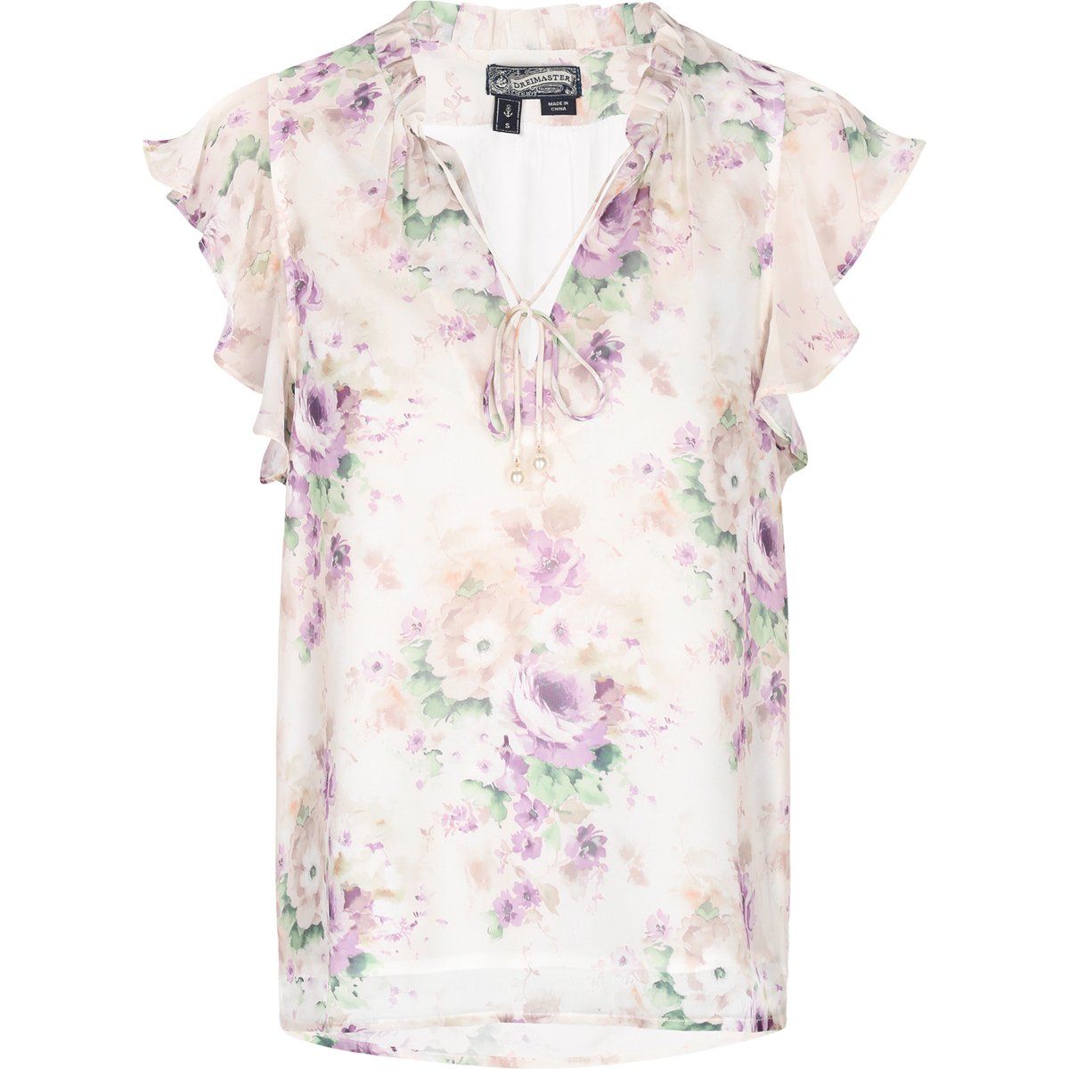 Geblümte Chiffonbluse mit Rüschenärmeln