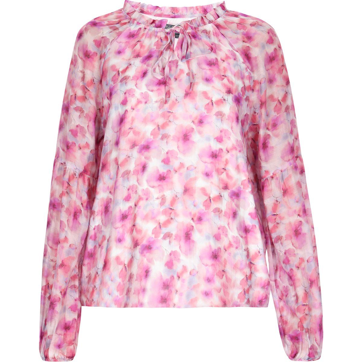 Geblümte Chiffonbluse mit Rüschenkragen