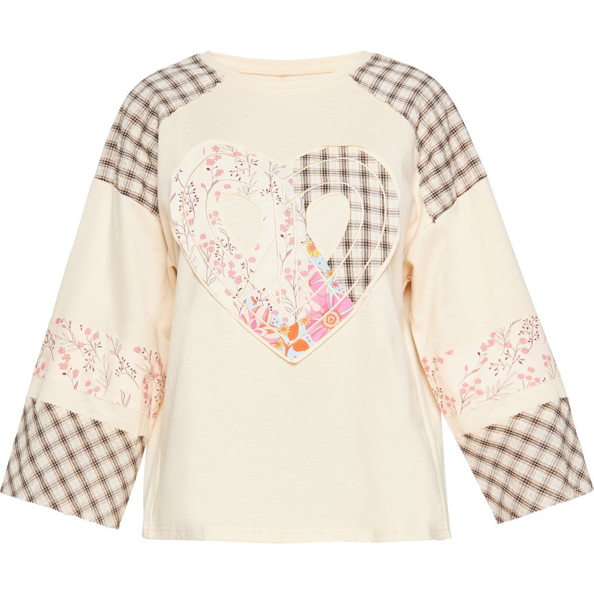 Patchwork-Jersey-Oberteil mit Herz-Applikation