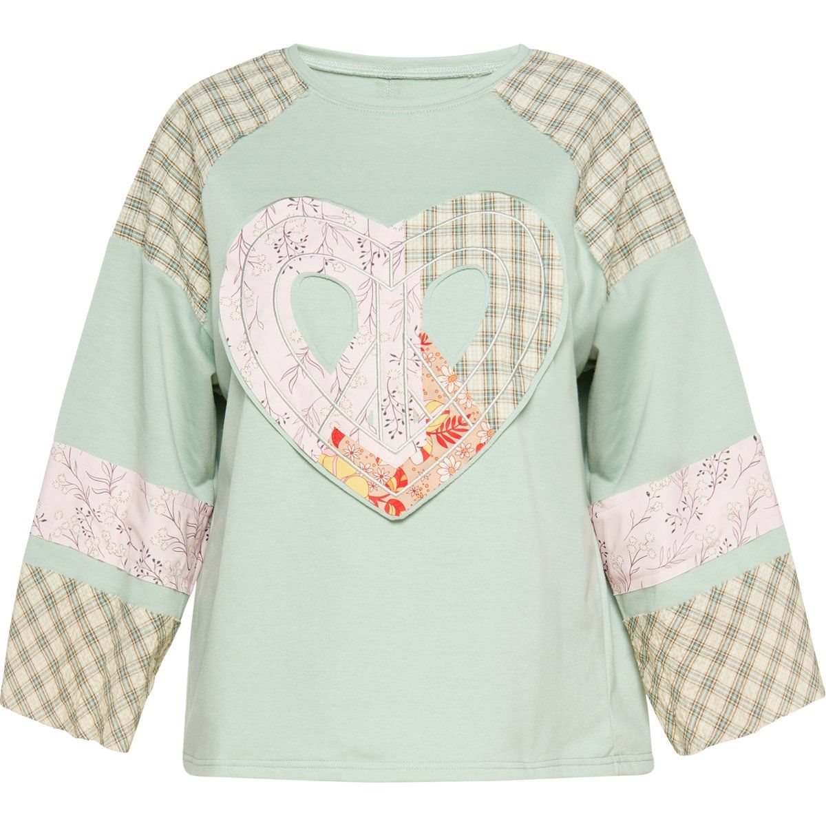 Raglan-Jersey-Oberteil mit Patchwork-Herz