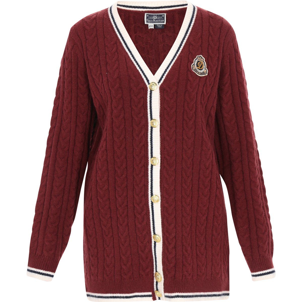 Dreimaster Strickjacke Frauen weinrot marineblau cremeweiß