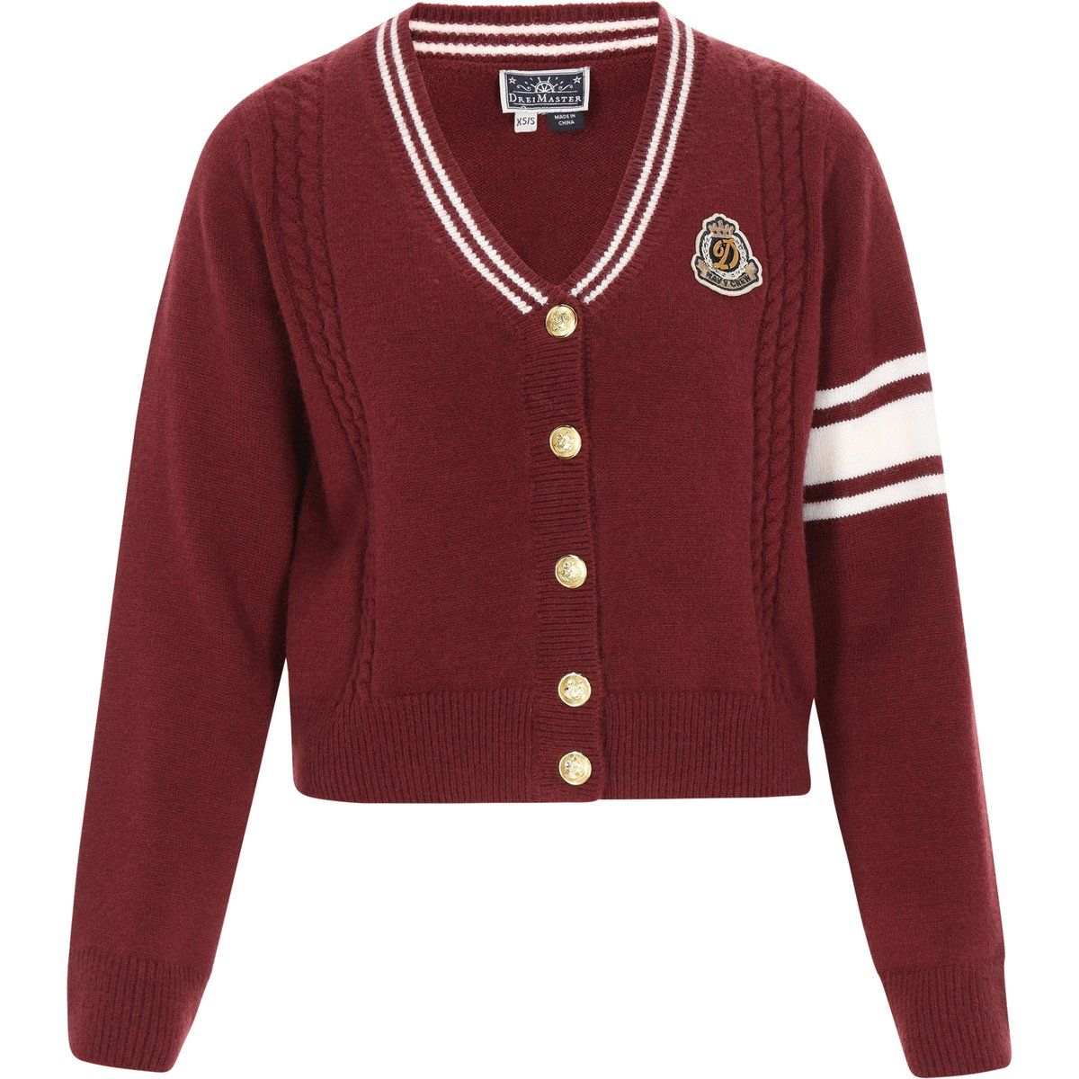 Dreimaster Strickjacke Frauen weinrot cremeweiß