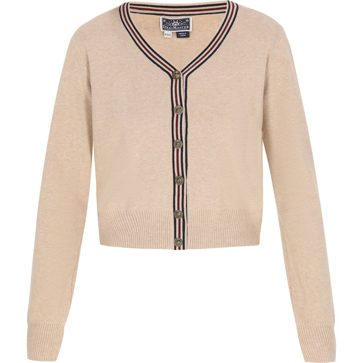 Kurze Strickjacke mit Streifenbesatz
