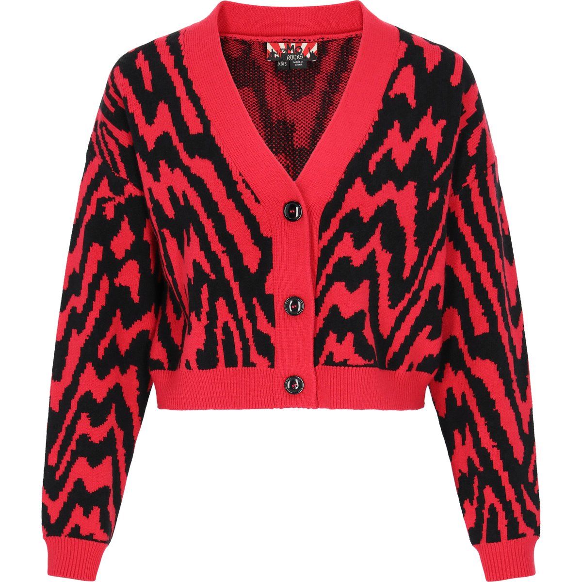 Kurz geschnittene Strickjacke mit Grafikmuster