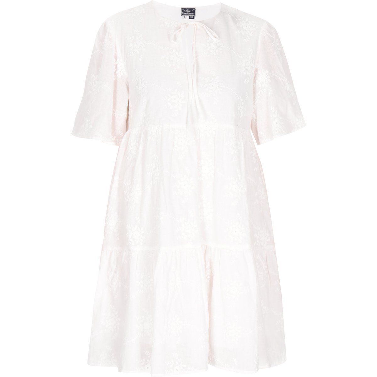 Weißes besticktes, gestuftes Minikleid