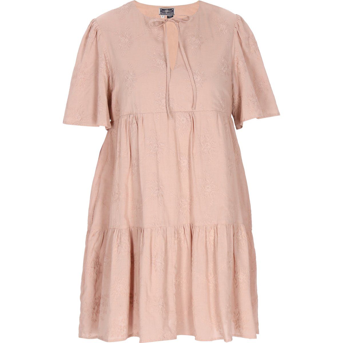 Gesticktes, gestuftes Minikleid mit Bindeband