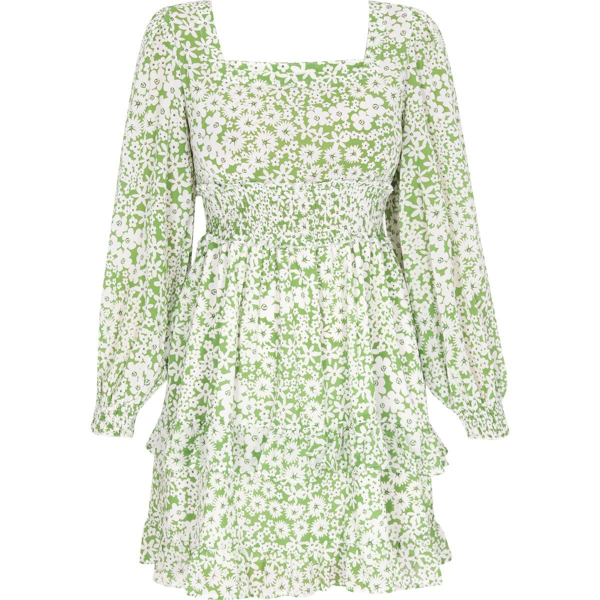 Mini-Kleid mit Blumenmuster und langen Ärmeln