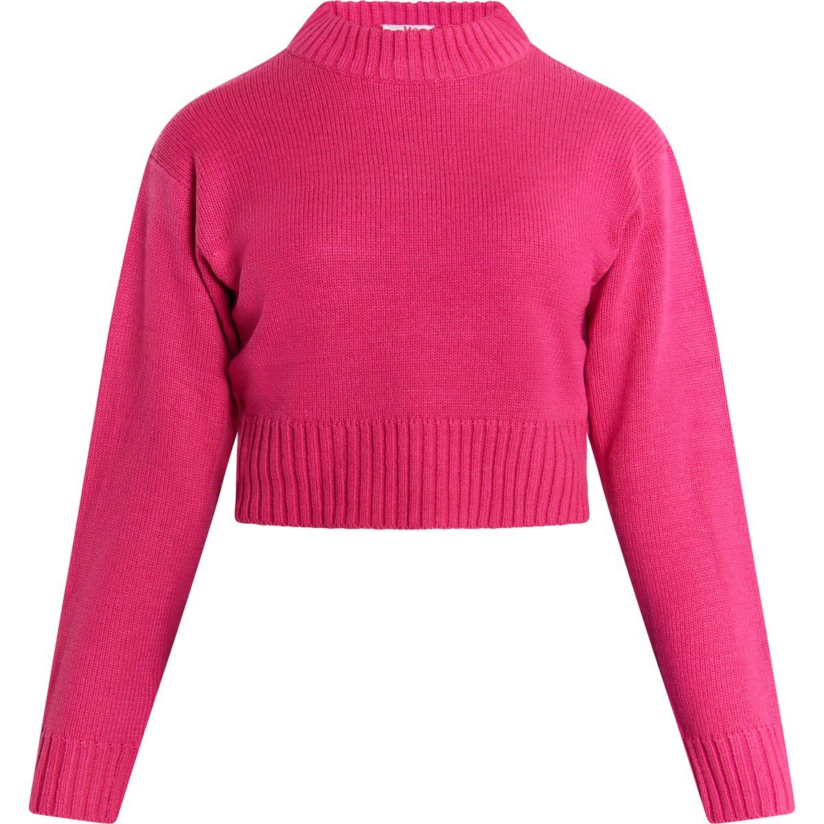 Kurzer gerippter Strickpullover mit Rollkragen