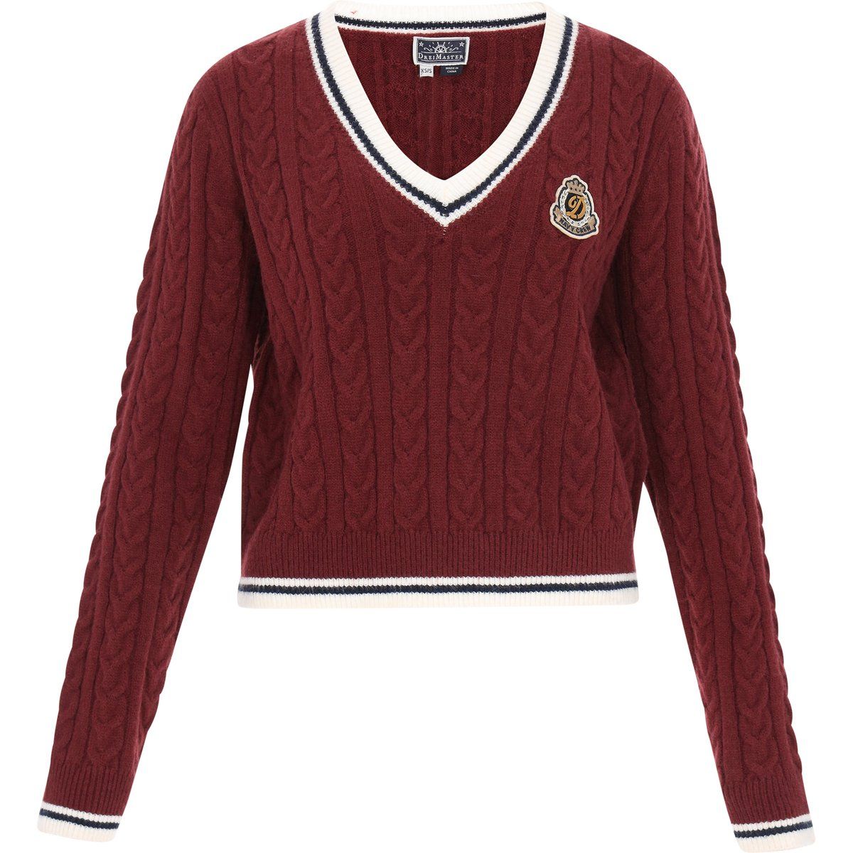 Dreimaster Pullover Frauen weinrot marineblau cremeweiß