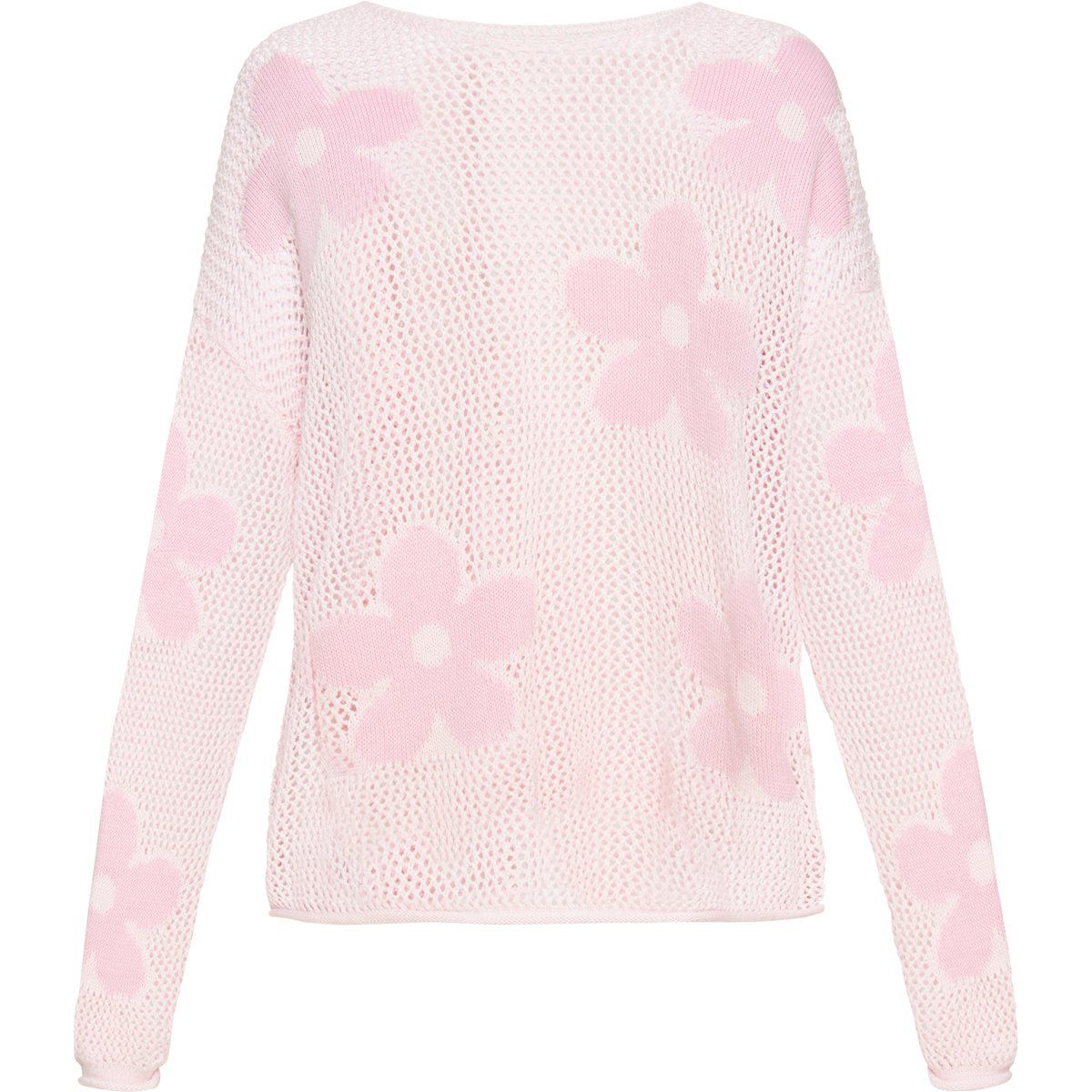 Hellrosa Strickpullover mit Blumenmuster
