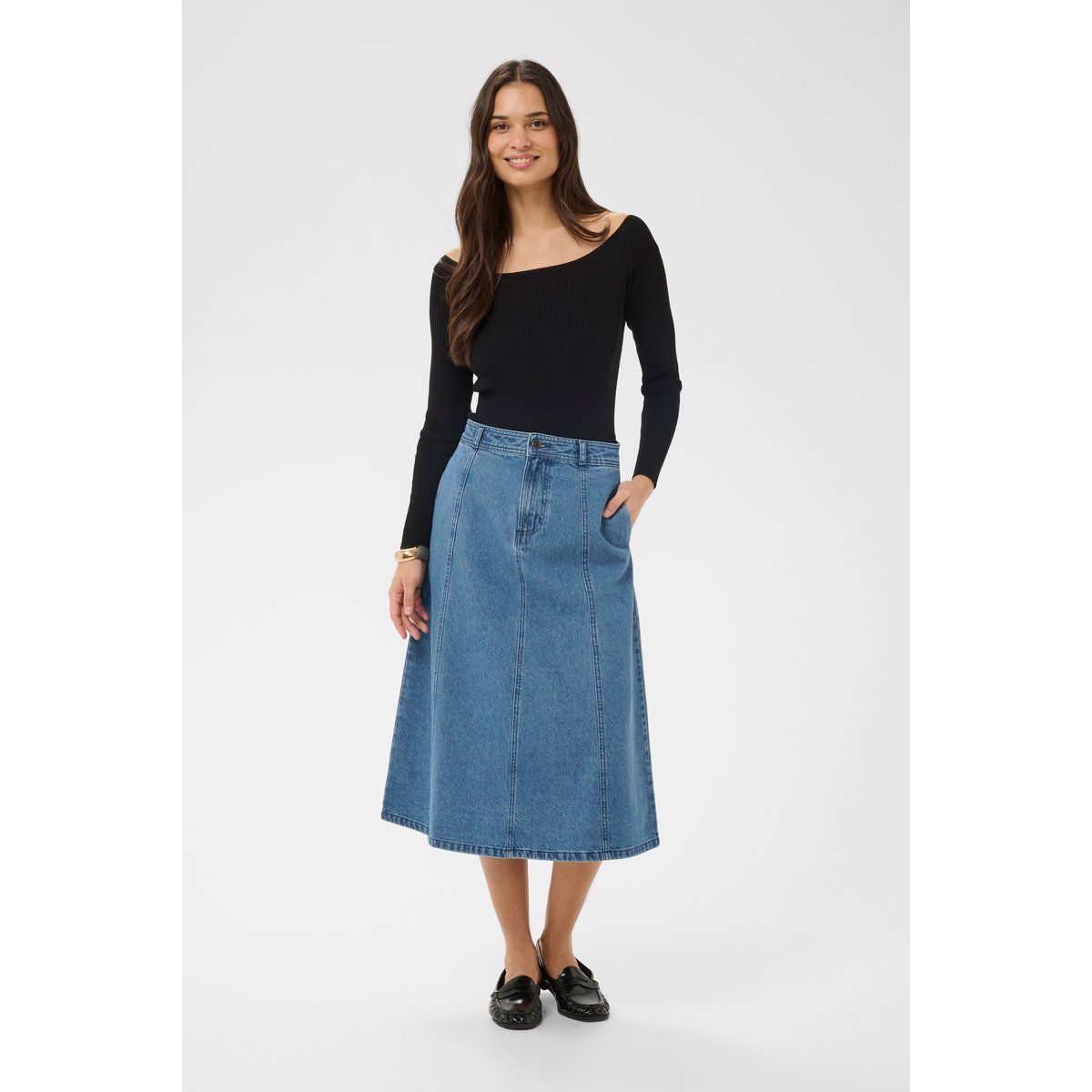 Klassischer A-Linien Denim Midi Rock