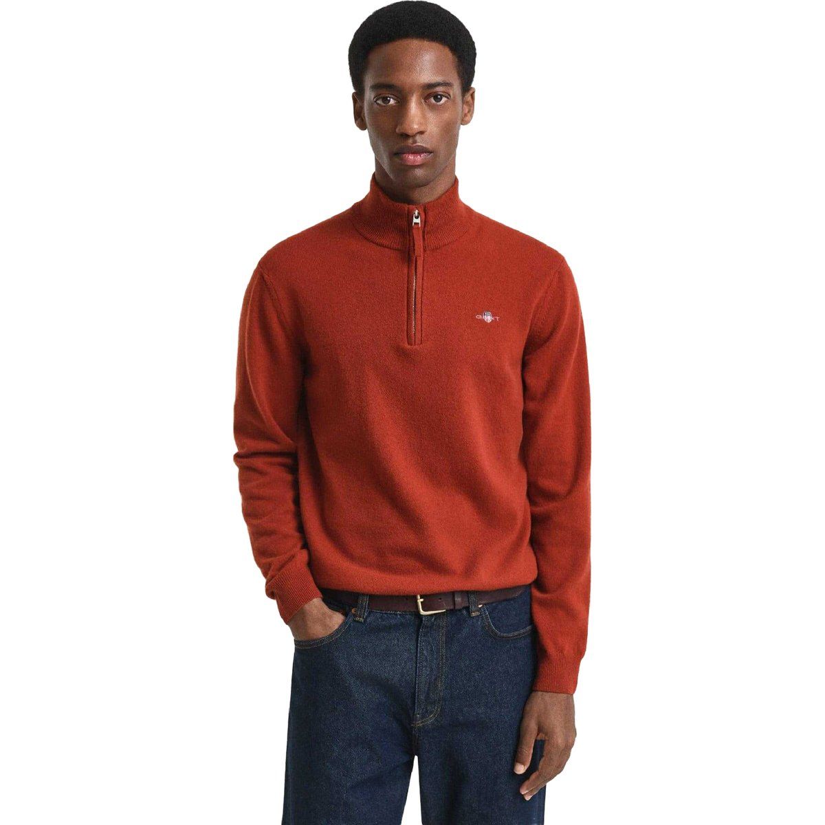Herren Wollpullover mit halbem Reißverschluss