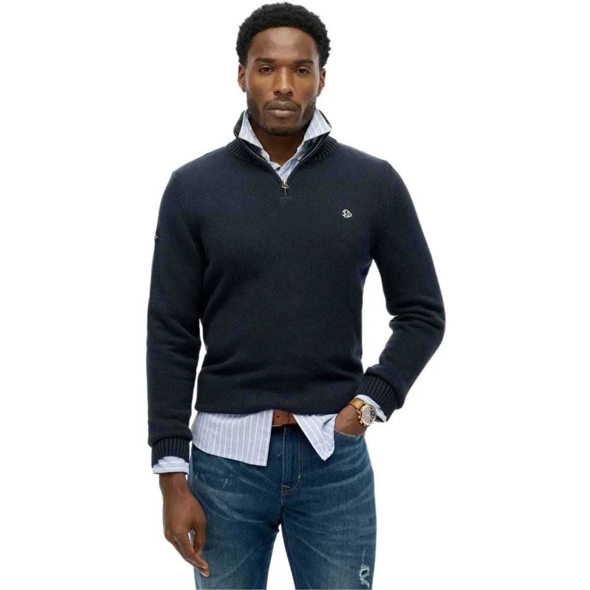 Klassischer Baumwollpullover mit Viertelreißverschluss