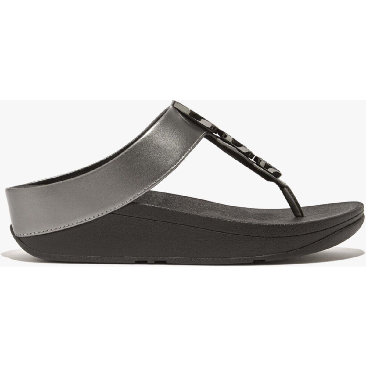 Fitflop Halo Perlen-Kreis Metallic Damen Zehensteg Pewter Schwarz