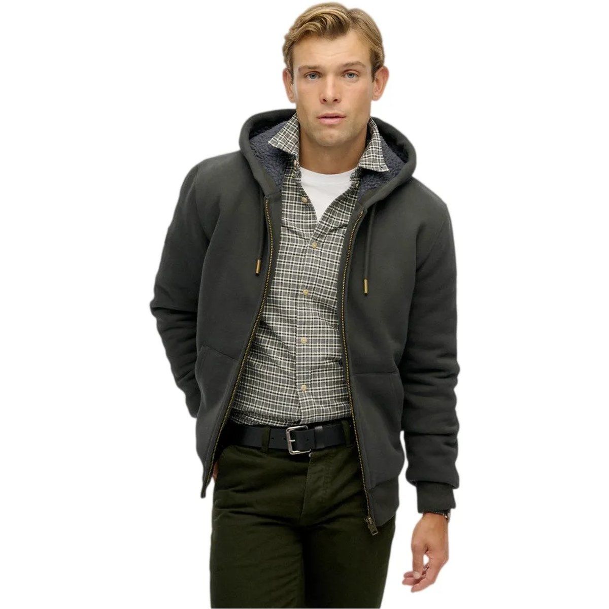 Herren Kapuzenpullover mit Reißverschluss und Borg-Futter