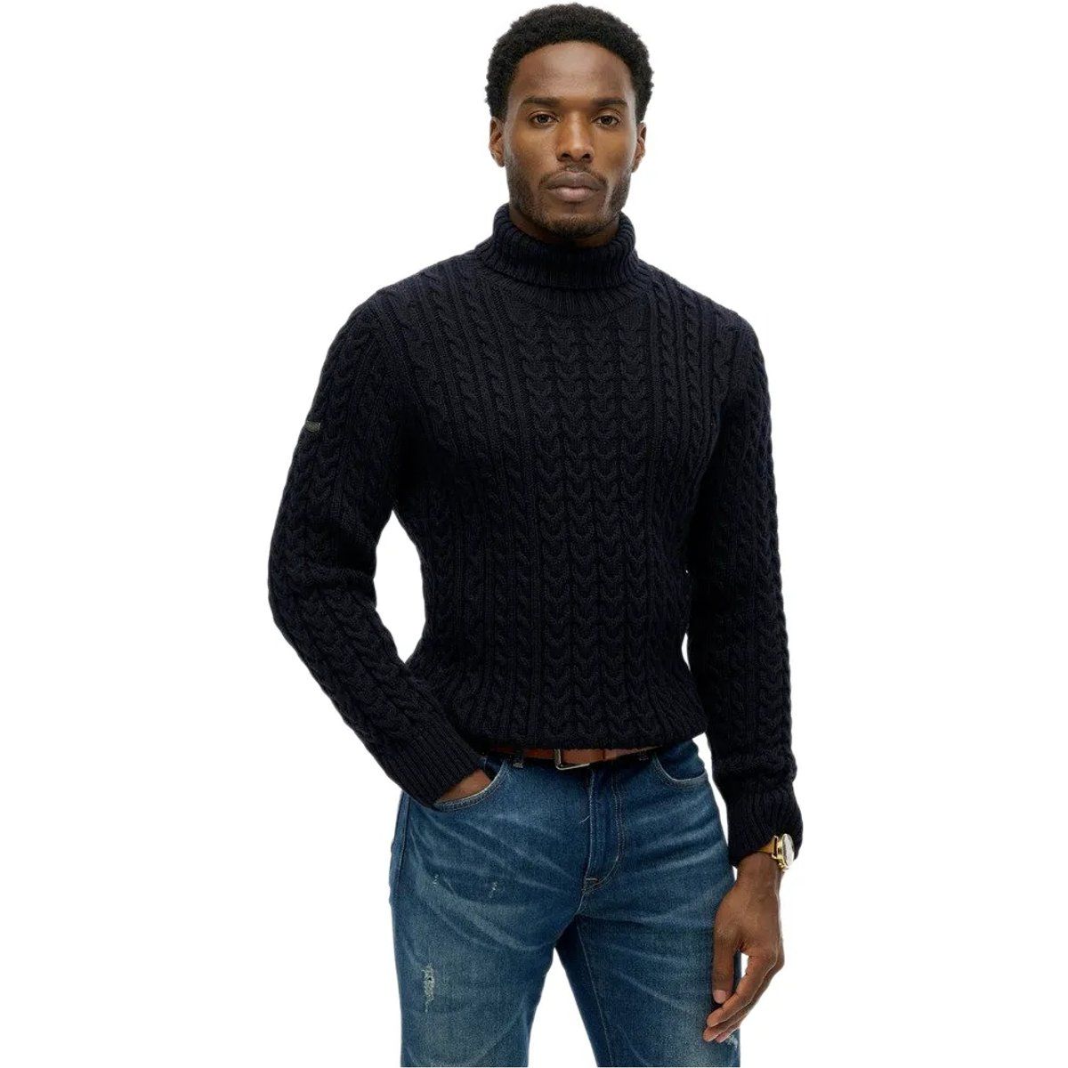 Herren Zopfmuster Rollkragenpullover