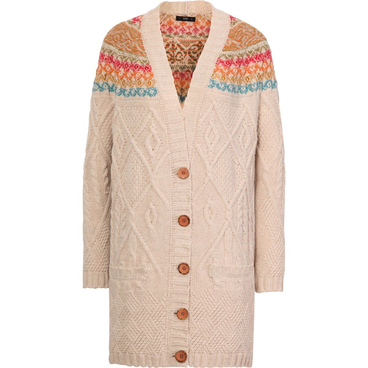 Strick-Coatigan mit Strukturmuster und Fair Isle-Passe