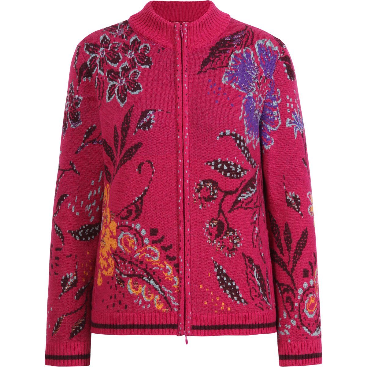 Jacquard-Strickjacke mit Blumenmuster und Reißverschluss