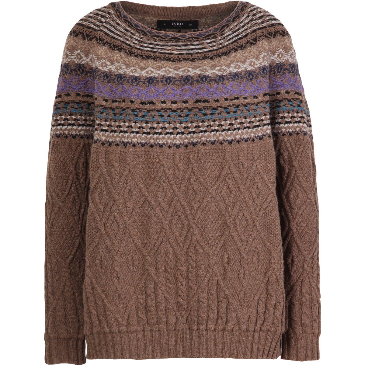 Gemusterter, brauner Zopfstrickpullover