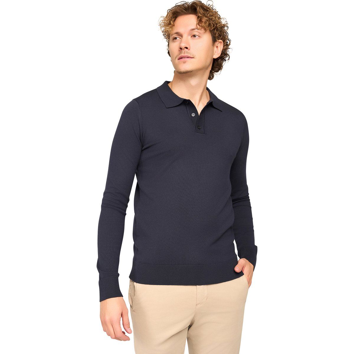 Langarm Strick Polo Shirt