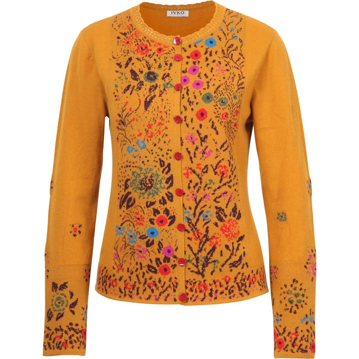Cardigan aus Wolle mit floraler Intarsie