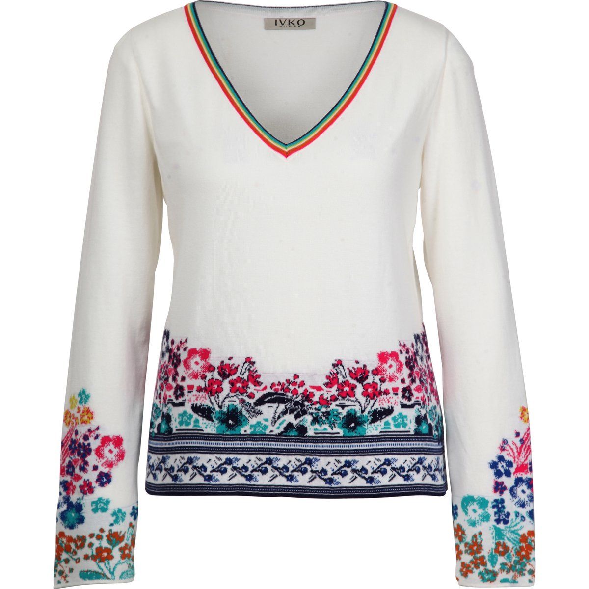 Baumwollpullover mit floralem Intarsienmuster