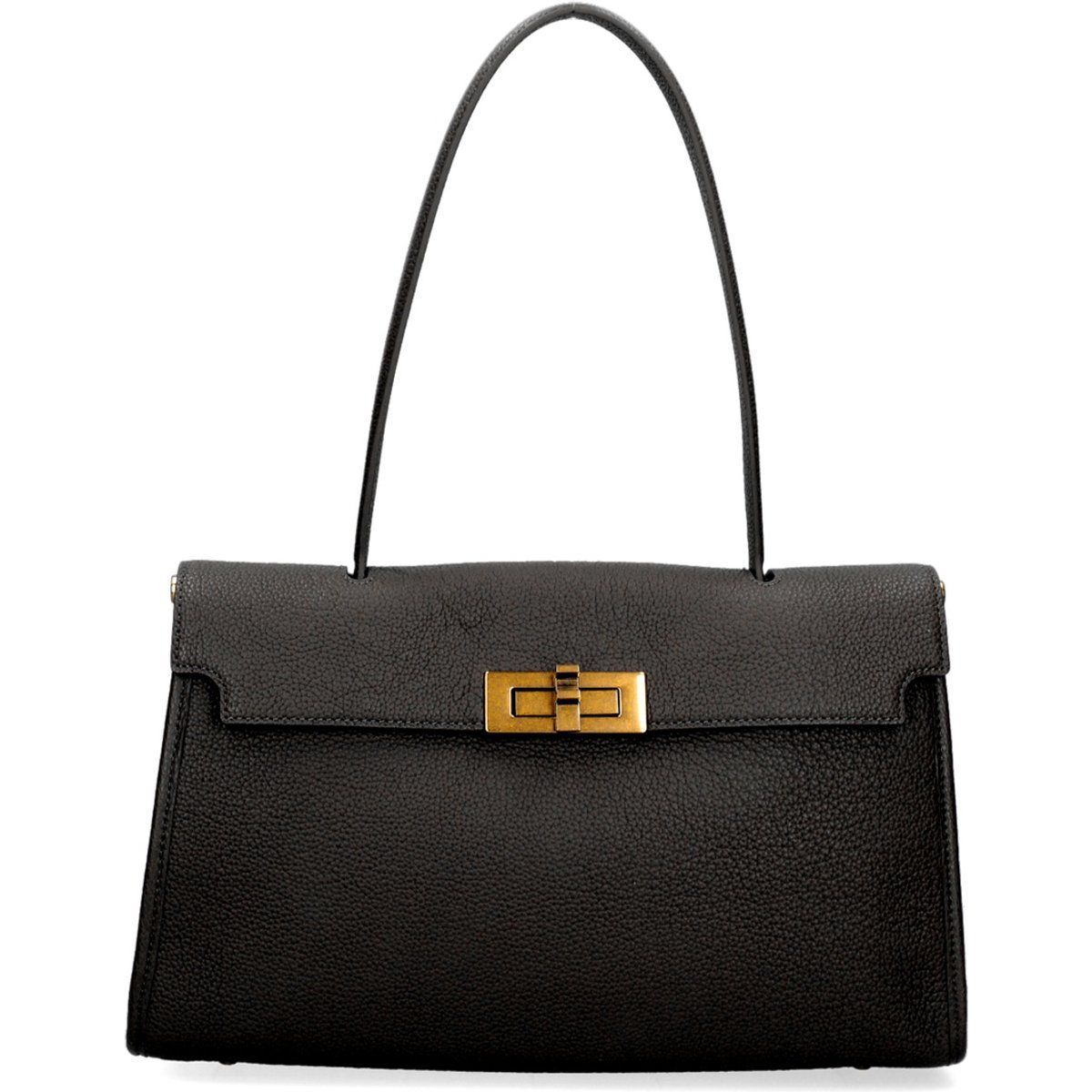 Strukturierte Leder-Schultertasche mit Verschluss