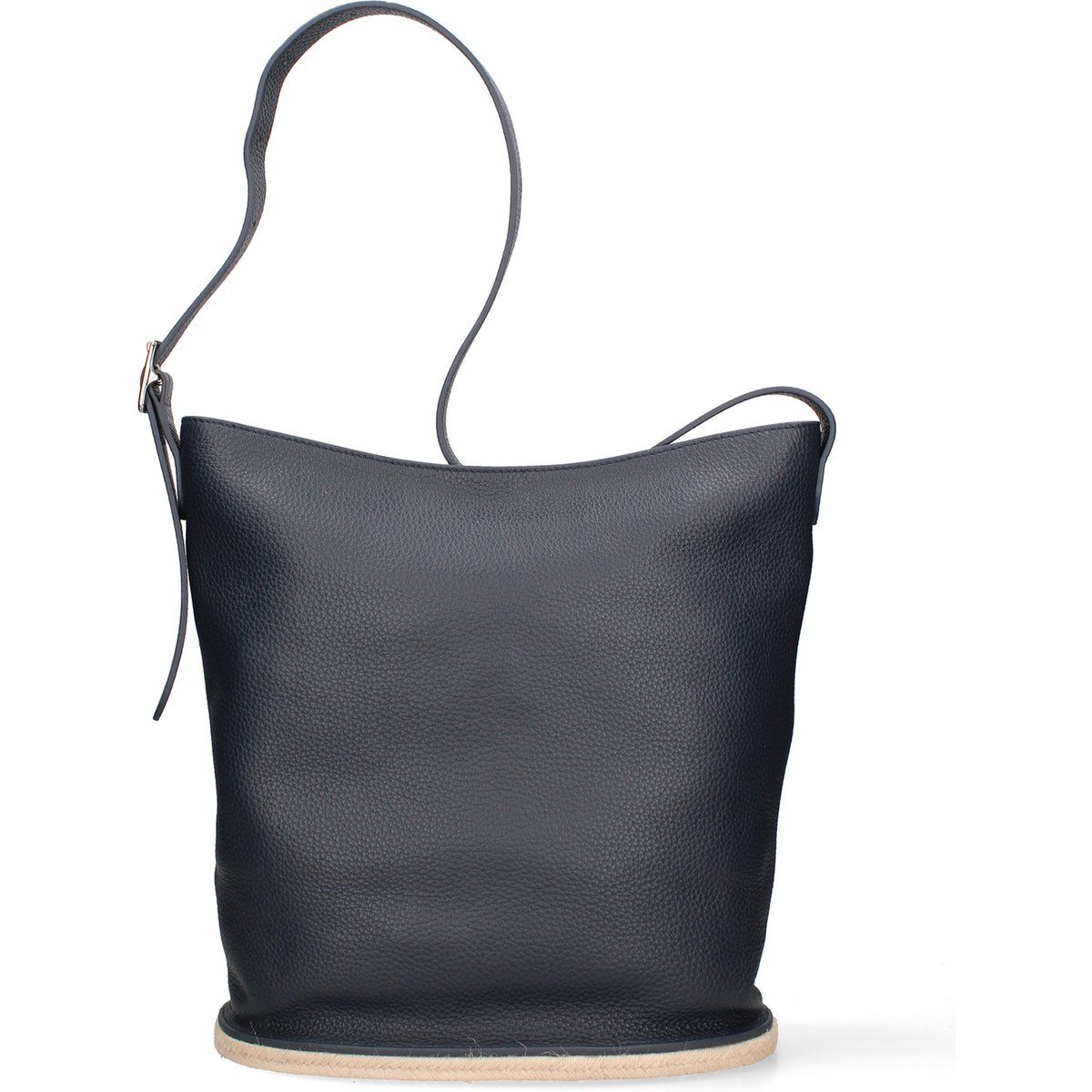 Strukturierte Leder-Beuteltasche mit Bastboden