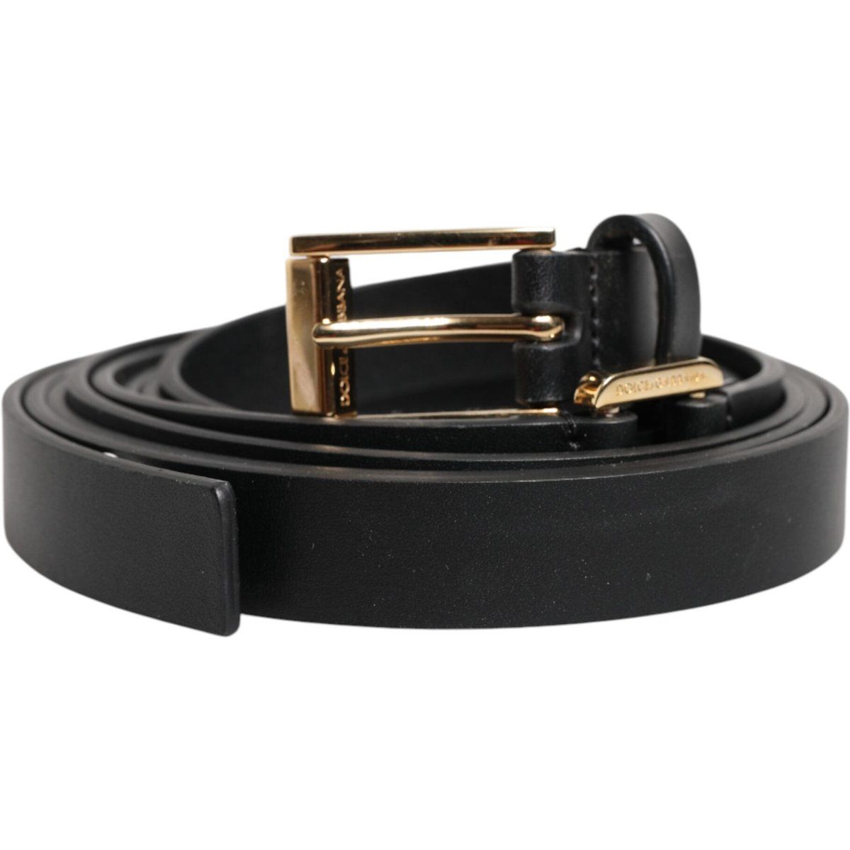 Dolce & Gabbana Schwarzer Leder-Gürtel mit doppeltem Riemen und goldener Schnalle