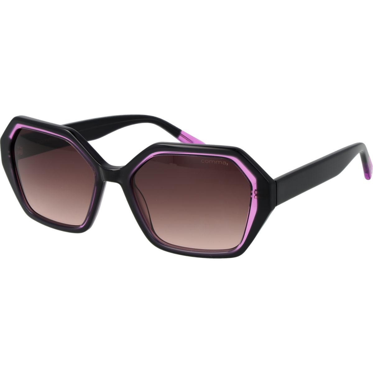 Geometrische Sonnenbrille mit lilafarbenen Akzenten