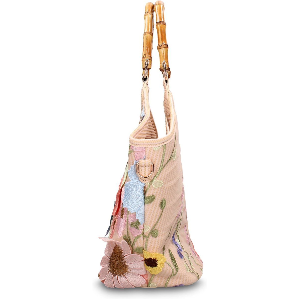 Blumenbestickte Tasche mit Bambusgriff