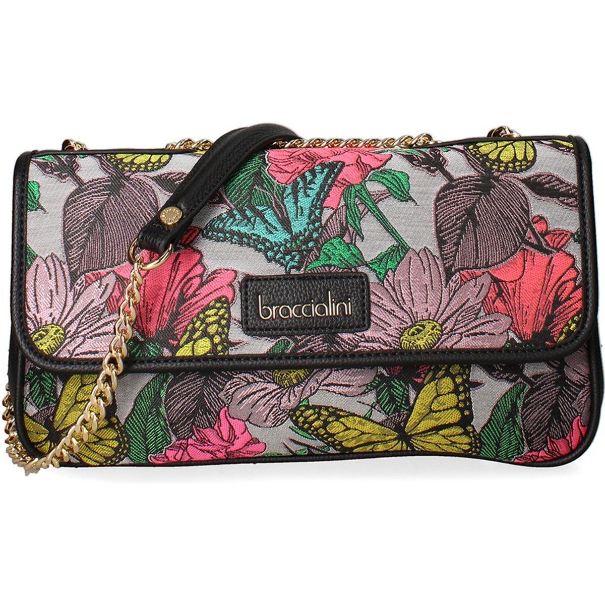 Schultertasche mit Kettenriemen und Blumenmuster