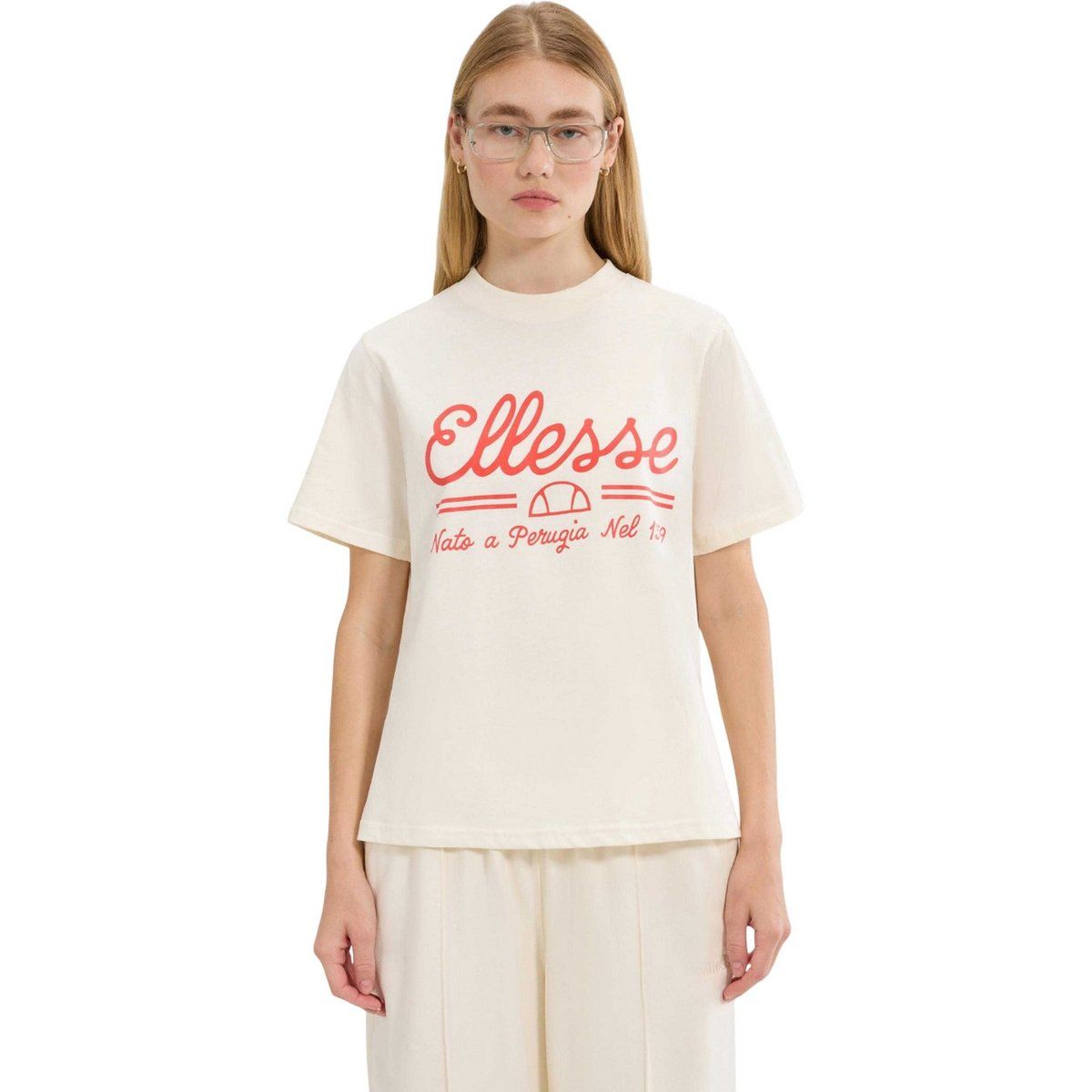 Cremefarbenes Baumwoll-T-Shirt mit Grafikdruck
