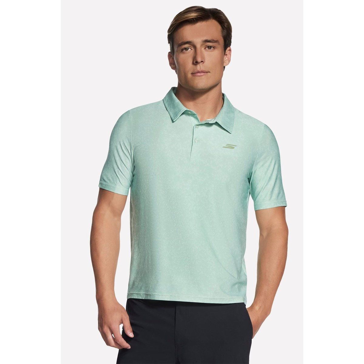 Skechers GO DRI All Day Bedrucktes Polyester Herren Poloshirt in Grün