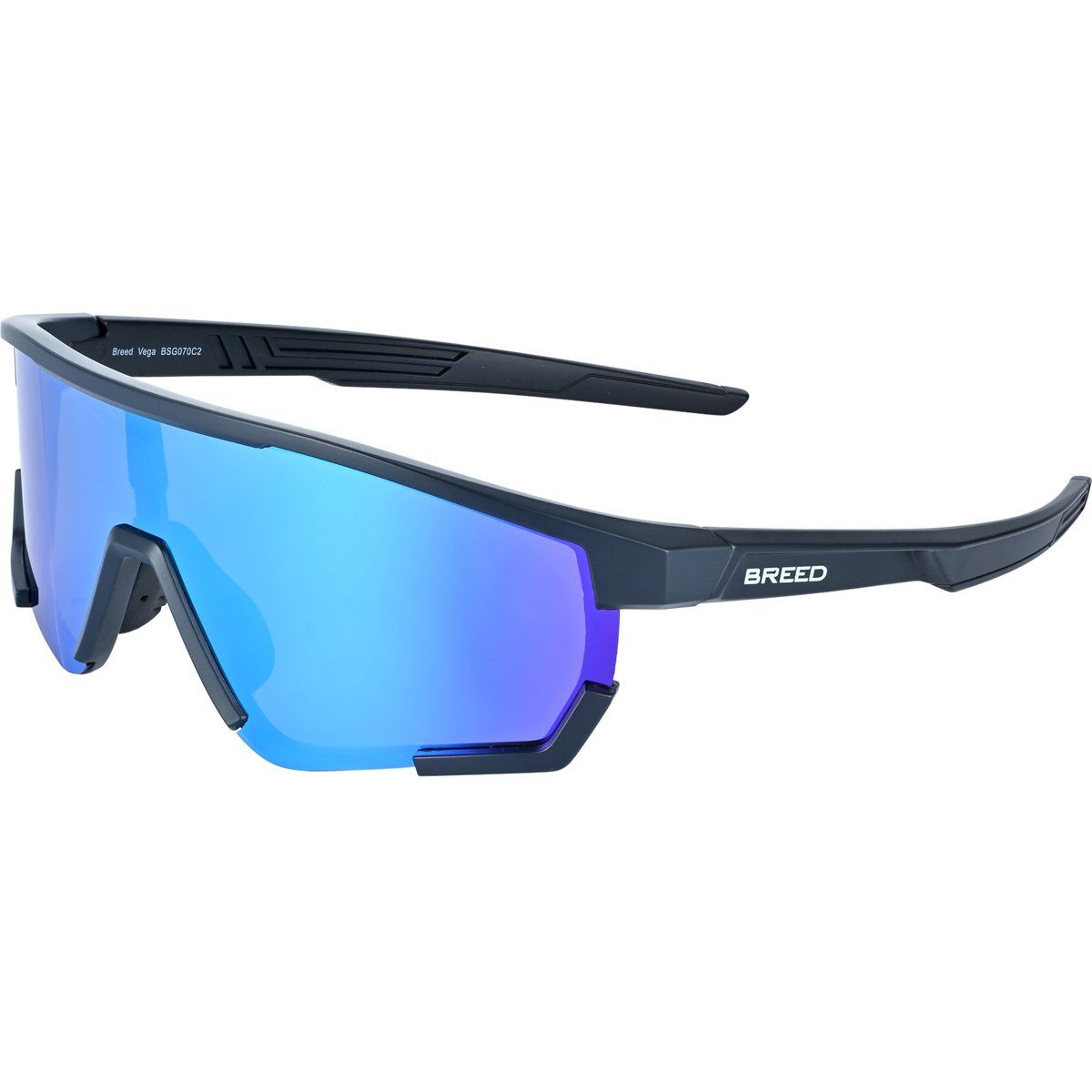 Sportliche Shield-Sonnenbrille mit blauen Gläsern