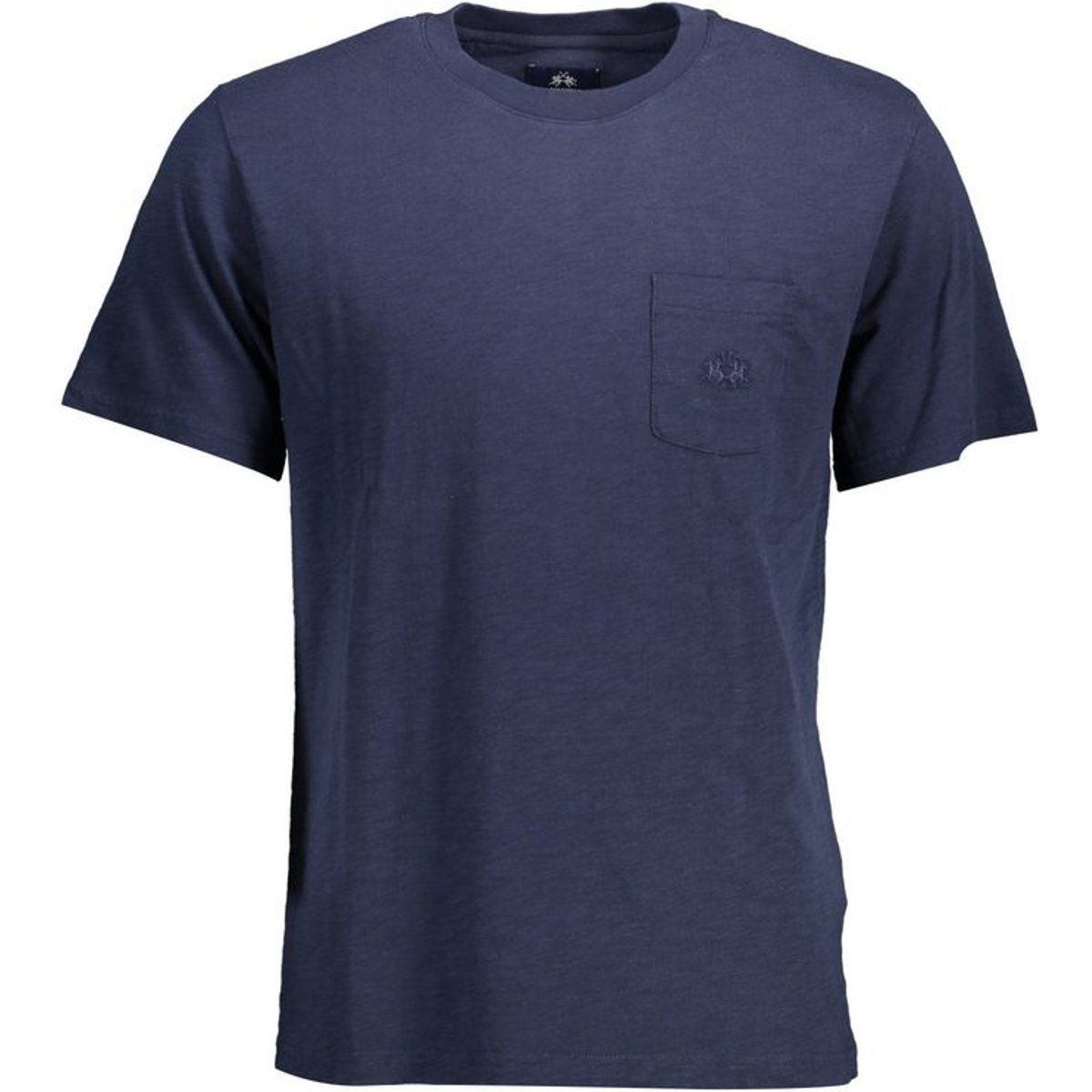 Herren Blaues Baumwoll-T-Shirt mit Tasche