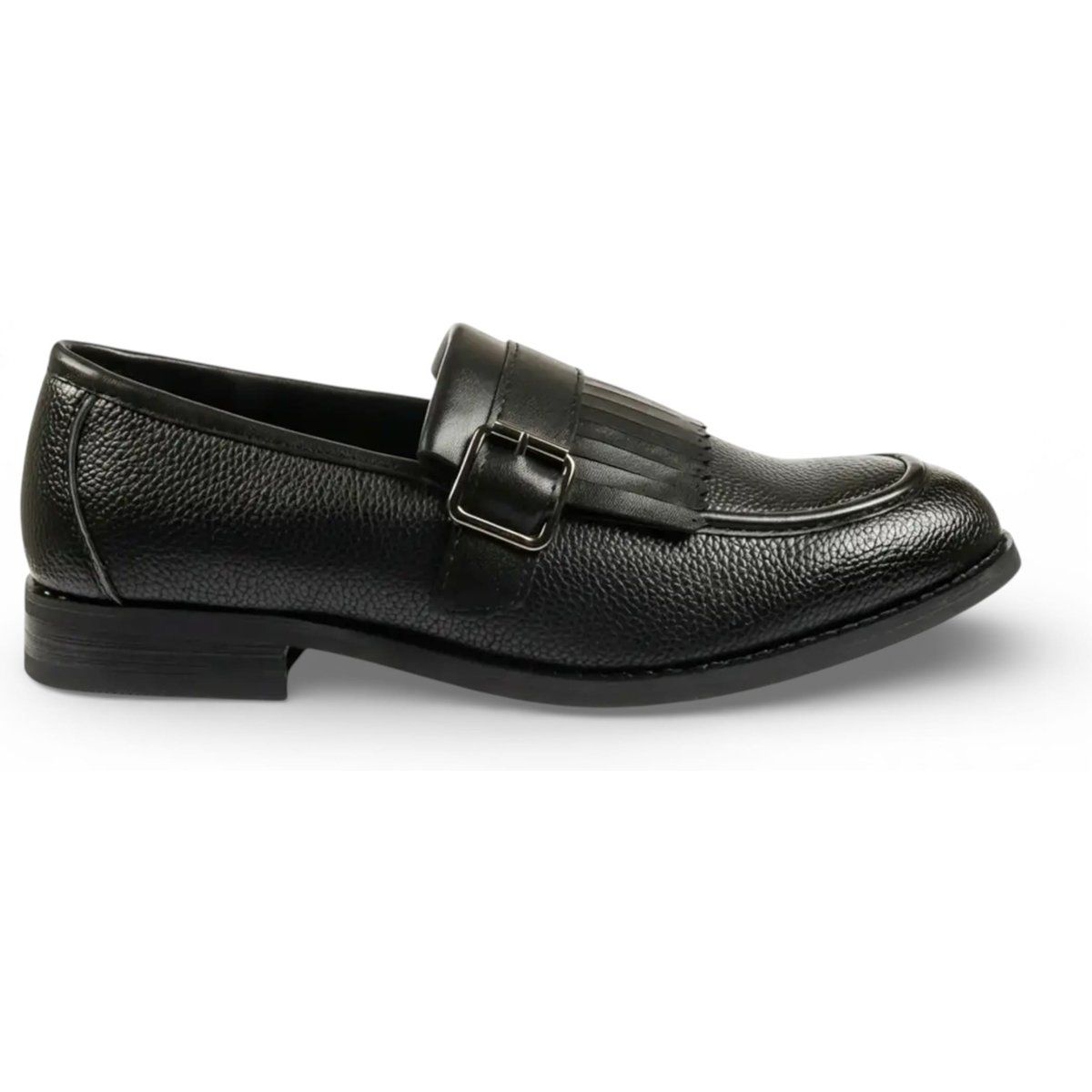 Schwarze Leder Monk Strap Slipper