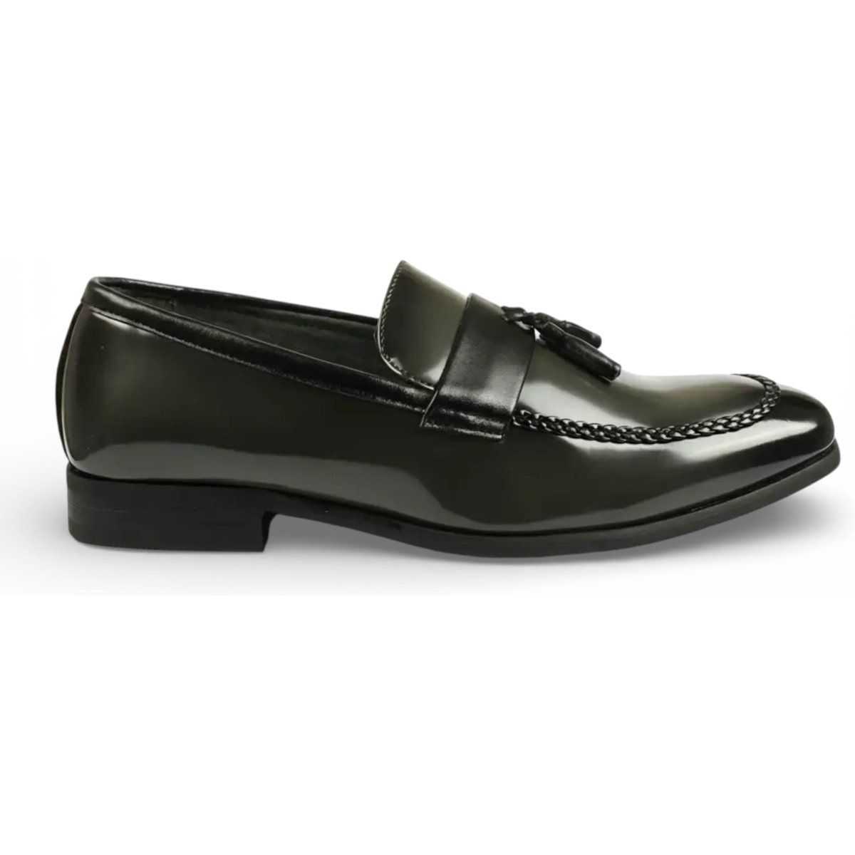 Olivgrüne Lackleder-Loafer